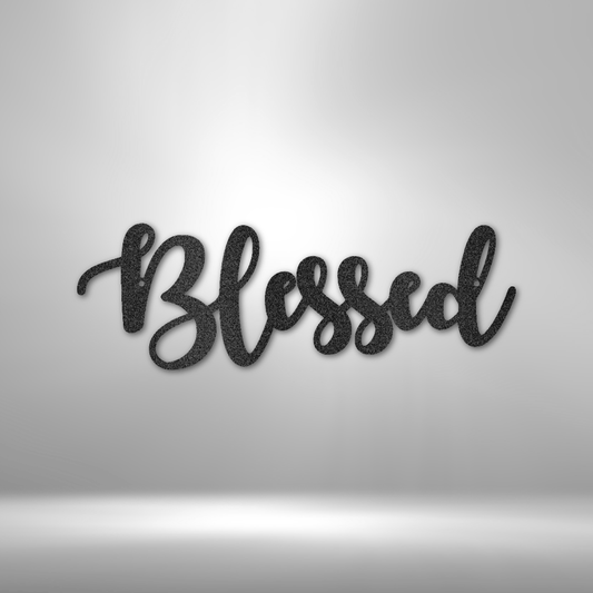 Metal Wall Art of the word Blessed in the color black
