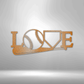 Metal wall art sign with a sport baseball theme. Hang this design on your bedroom wall or in your man cave. This design shows a baseball bat, baseball ball and an home plate, it spells out the word Love. This picture shows the sign in the color copper. 