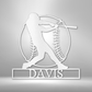 Metal sport wall art sign of a baseball player, a baseball and a custom name or text. Hang this on the wall as home decor. This picture shows the design in the color white