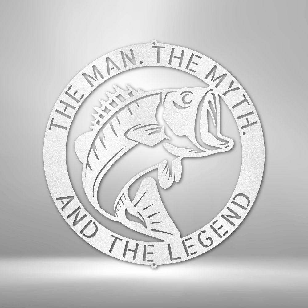White Bass fish steel wall art with custom text around it