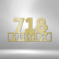 House number and streetname on a address metal sign you can hang next to your front door or on your porch. You can customize it with your own house number and text. This one is powder coated in the color gold