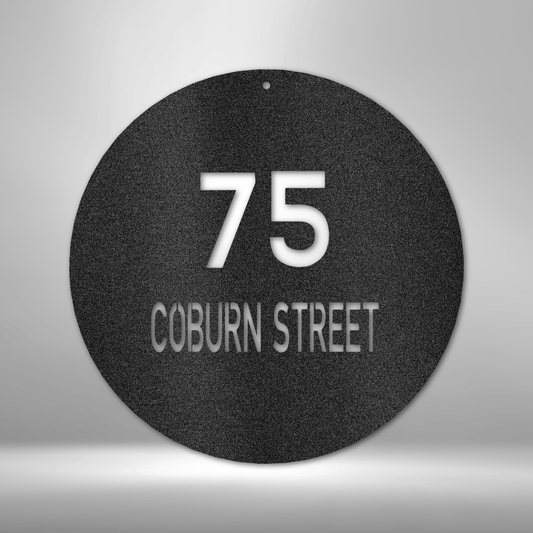 Circle with house number and street name to customize in the color black