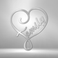 Family inside a heart metal wall art sign hanging on the wall in the color silver