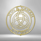metal wall art sign of a Celtic Knot that you can pesonalize with your own names, date or text. Hang this during as home decor on your wall. This picture shows the design in the color gold
