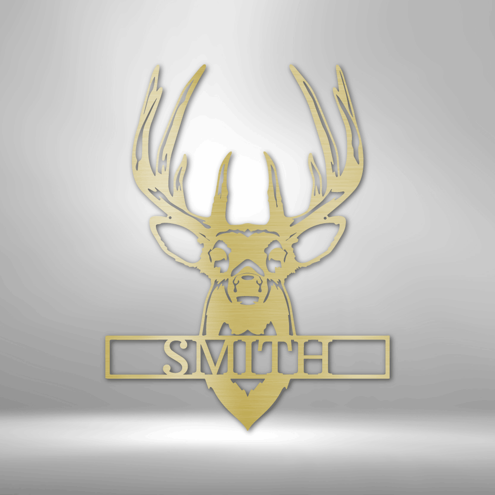 Head of a Buck with a name inside of it in the color gold