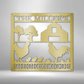 Metal wall art sign of a chicken coop that you can personalize with your own name or text and hang on your wall as home decor. This picture shows the farm style design in the color gold