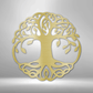 Metal Wall Art of a classic design tree of life hanging on a wall in gold