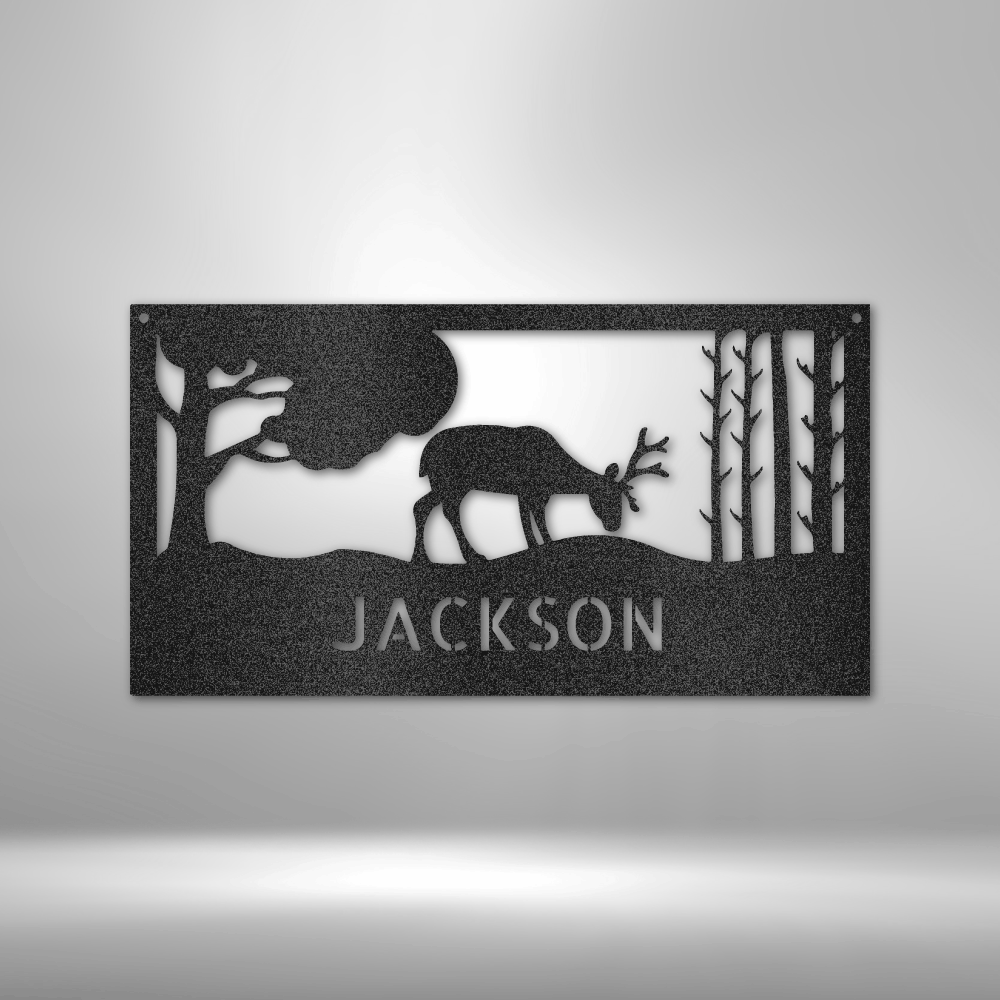 Grazing Deer Monogram- Steel Sign