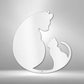 Metal wall art sign of a cat and her kitten in a loving pose, use this as a home decor piece. This picture shows the design in the color white