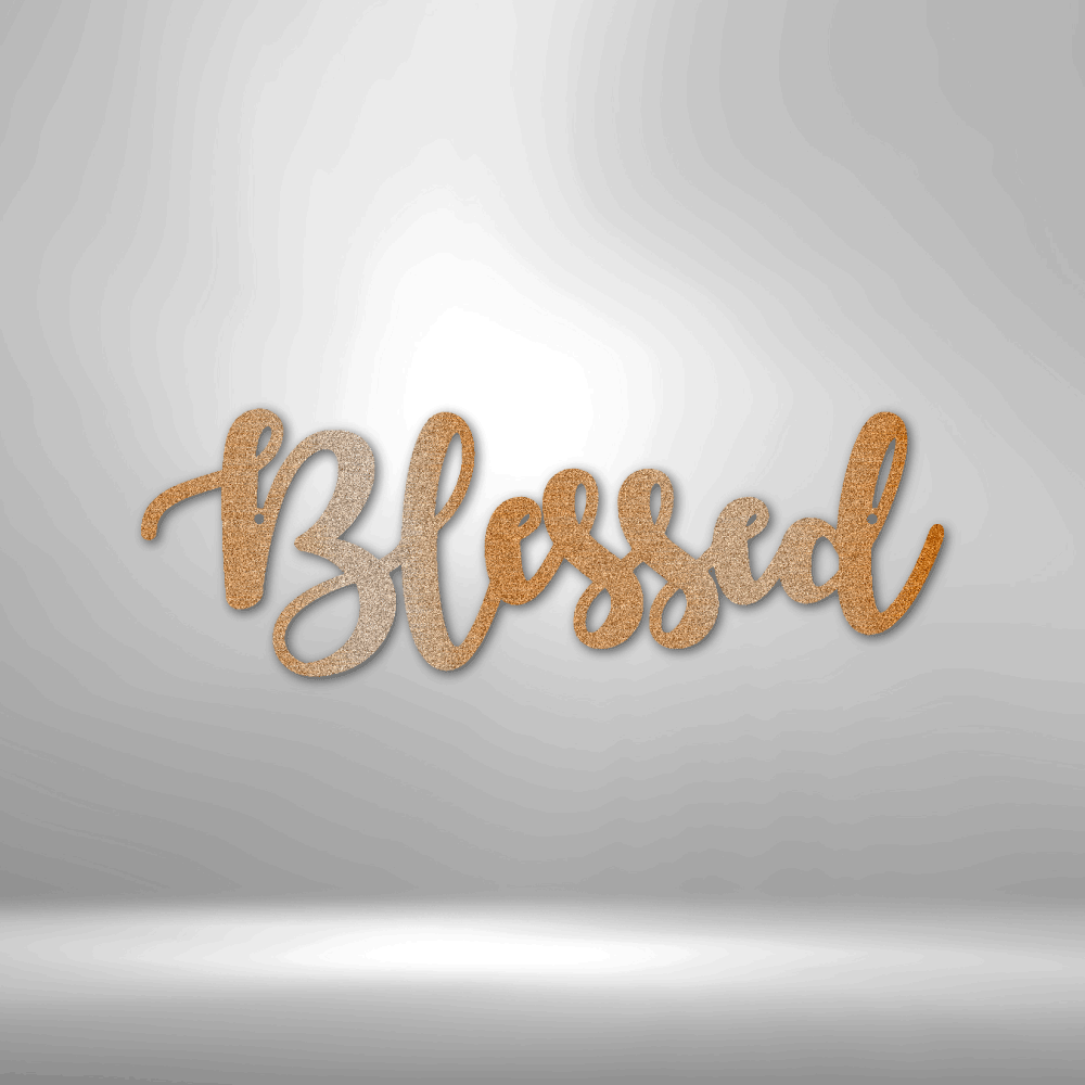 Metal Wall Art of the word Blessed in the color copper