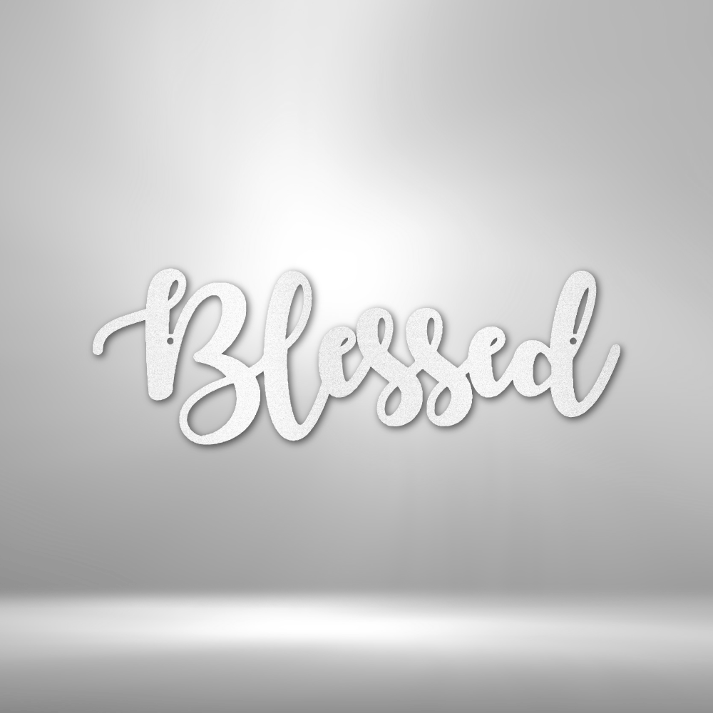 Metal Wall Art of the word Blessed in the color white