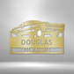 Metal wall art sign of a classic car with room for custom name or text underneath it. This picture shows the design in the color gold