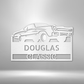 Metal wall art sign of a classic car with room for custom name or text underneath it. This picture shows the design in the color white