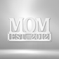 Metal Steel Sign with big letters MOM and underneath it is possible to add a custom text or name. The steel sign is hanging on the wall in the color white