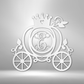 metal wall art sign of a fairytale carriage with a custom letter or initial inside. This picture shows the design of this home decor piece in the color white